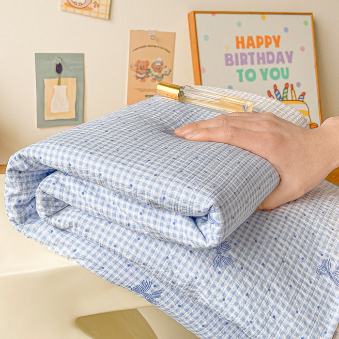 贝扬思家纺 2026新款高克重泡芙纱印花款单床单-软糖 CD软糖-予诗蓝