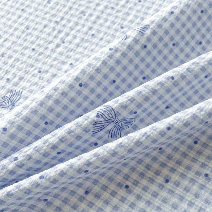 91家纺网 家纺一手货源 找家纺 贝扬思家纺 2026新款高克重泡芙纱印花款单床单-软糖 CD软糖-予诗蓝