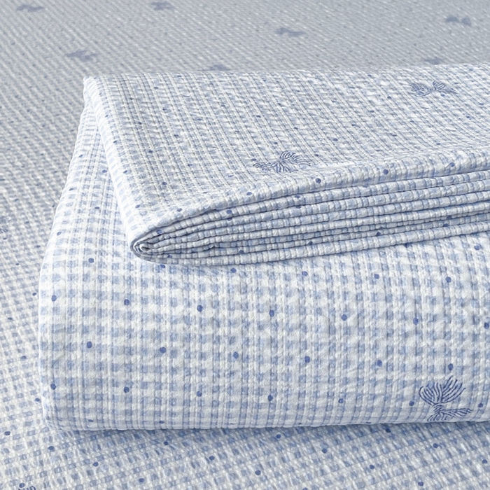 91家纺网 家纺一手货源 找家纺 贝扬思家纺 2026新款高克重泡芙纱印花款单床单-软糖 CD软糖-予诗蓝