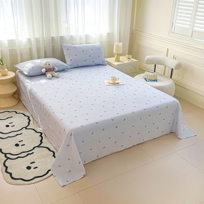 91家纺网 家纺一手货源 找家纺 贝扬思家纺 2026新款高克重泡芙纱印花款单床单-软糖 CD软糖-予诗蓝