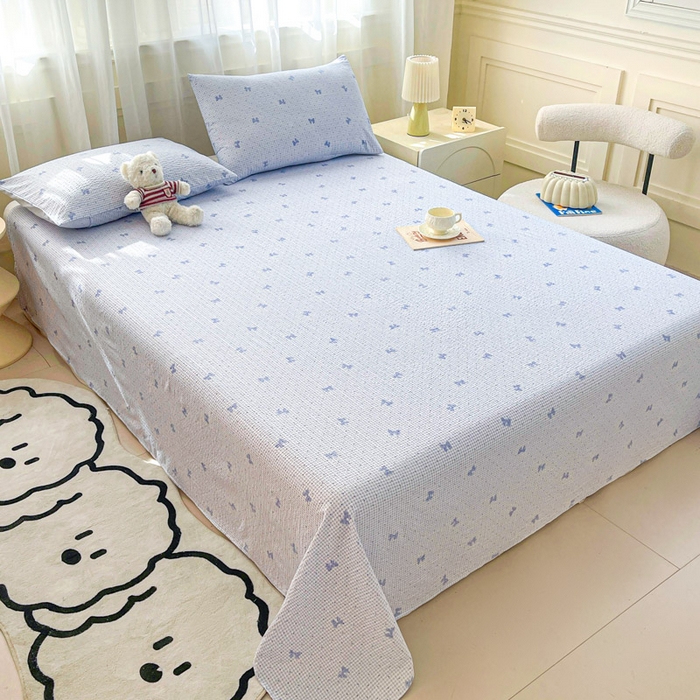 91家纺网 家纺一手货源 找家纺 贝扬思家纺 2026新款高克重泡芙纱印花款单床单-软糖 CD软糖-予诗蓝