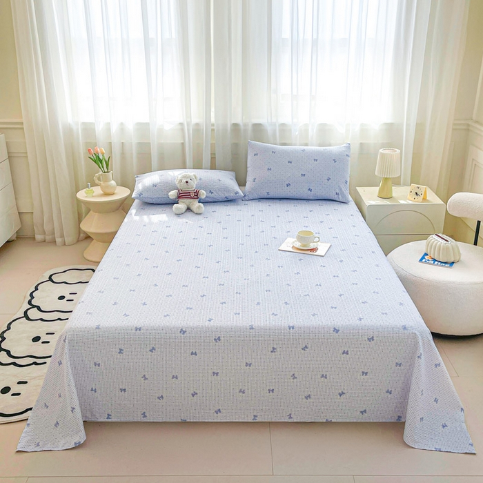 91家纺网 家纺一手货源 找家纺 贝扬思家纺 2026新款高克重泡芙纱印花款单床单-软糖 CD软糖-予诗蓝