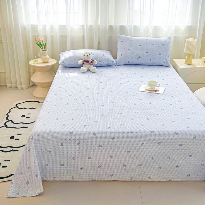 91家纺网 家纺一手货源 找家纺 贝扬思家纺 2026新款高克重泡芙纱印花款单床单-软糖 CD软糖-予诗蓝