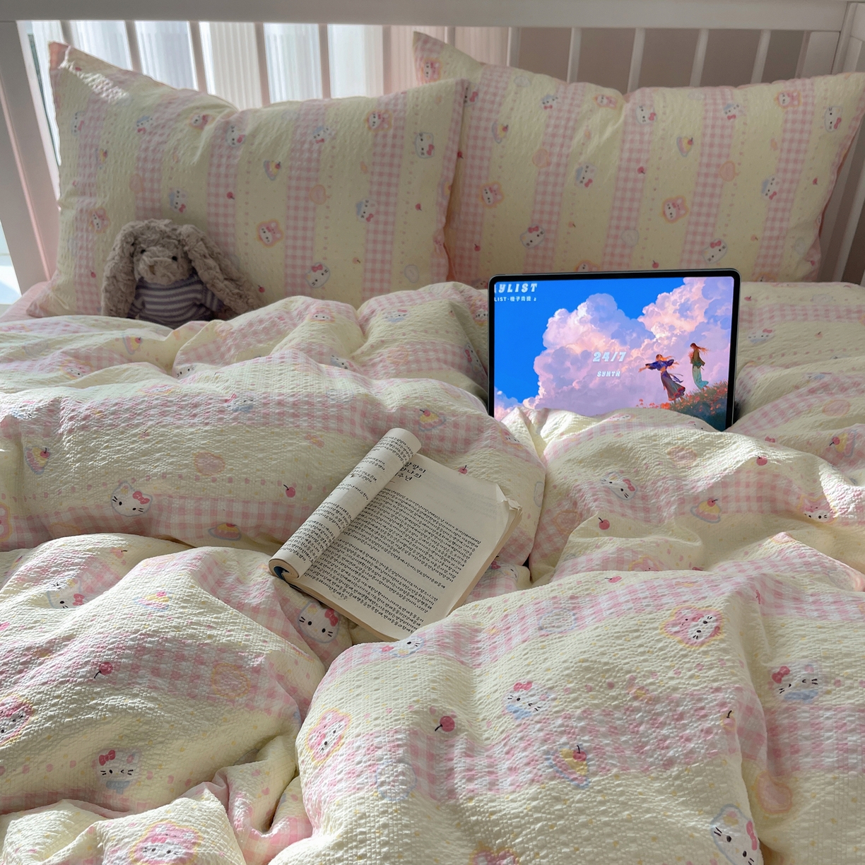 91家纺网 家纺一手货源 找家纺 （总）贝扬思家纺 2026新款高品质A类泡芙纱-可爱猫猫系列普通款四件套（110g）