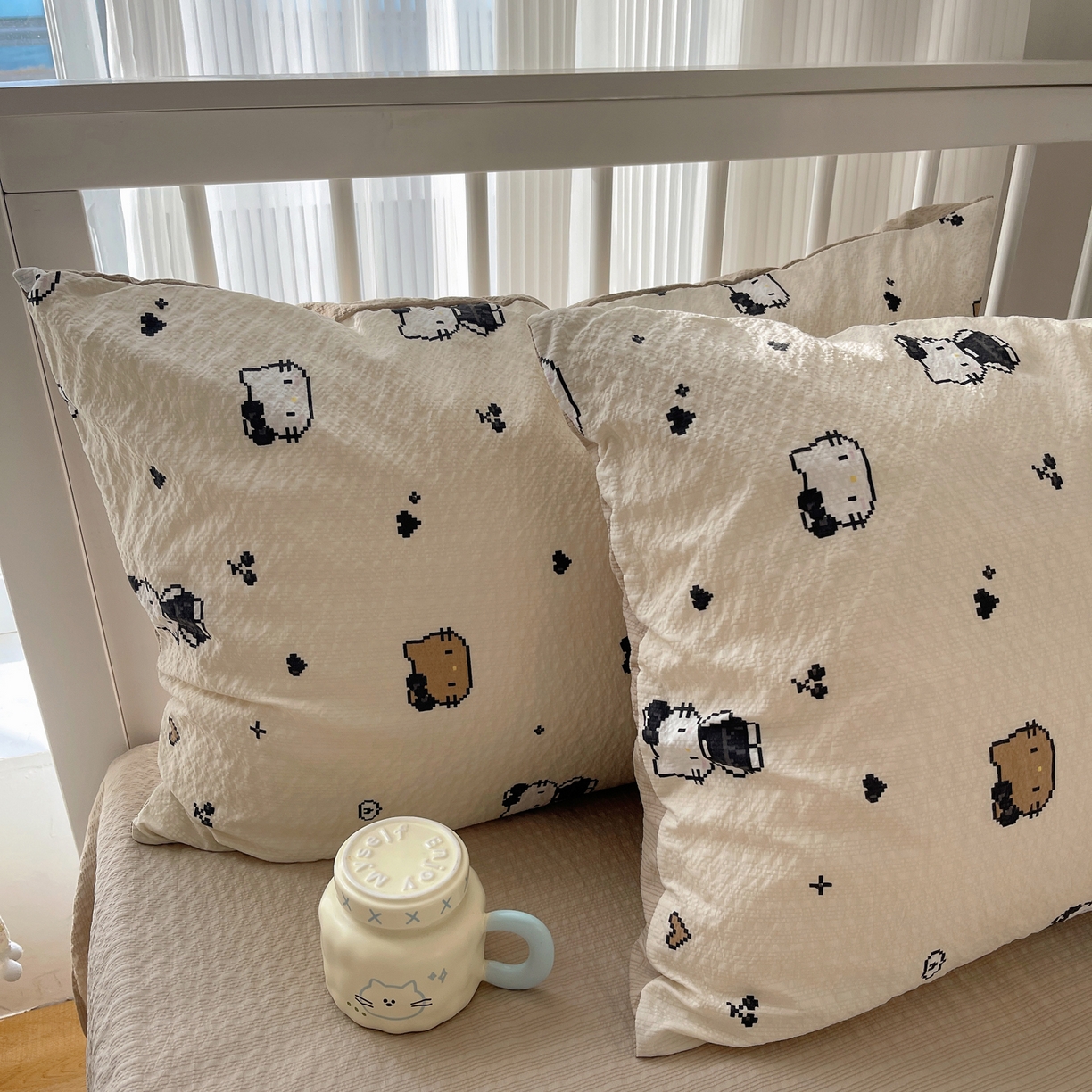 91家纺网 家纺一手货源 找家纺 （总）贝扬思家纺 2026新款高品质A类泡芙纱-可爱猫猫系列普通款四件套（110g）