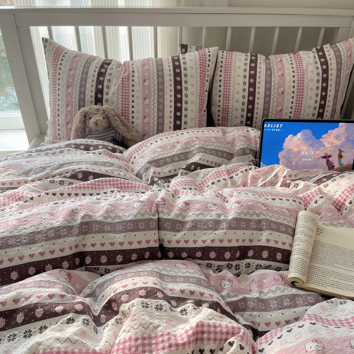 91家纺网 家纺一手货源 找家纺 （总）贝扬思家纺 2026新款高品质A类泡芙纱-可爱猫猫系列普通款四件套（110g）