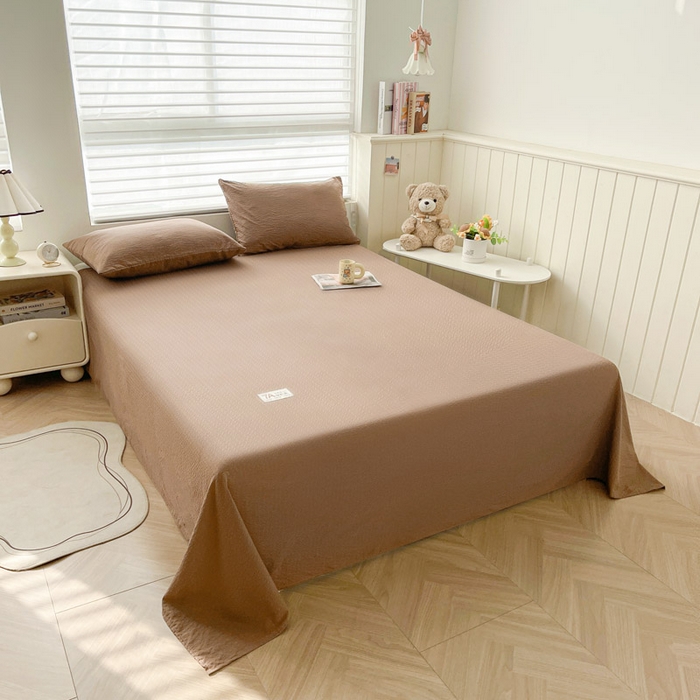 91家纺网 家纺一手货源 找家纺 贝扬思家纺 2026新款高品质A类泡芙纱纯色单床单床单单件 CD-深咖