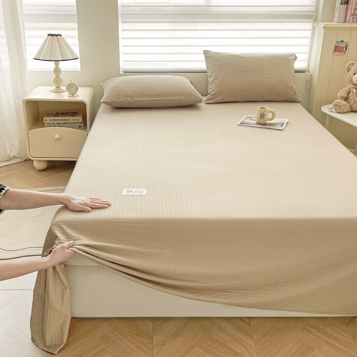 91家纺网 家纺一手货源 找家纺 贝扬思家纺 2026新款高品质A类泡芙纱纯色单床单床单单件 CD-卡其