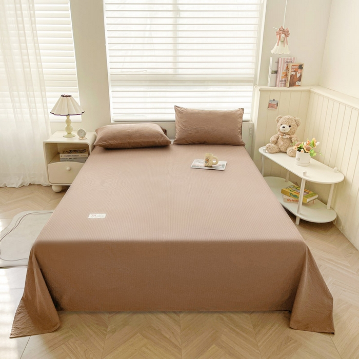 91家纺网 家纺一手货源 找家纺 贝扬思家纺 2026新款高品质A类泡芙纱纯色单床单床单单件 CD-深咖