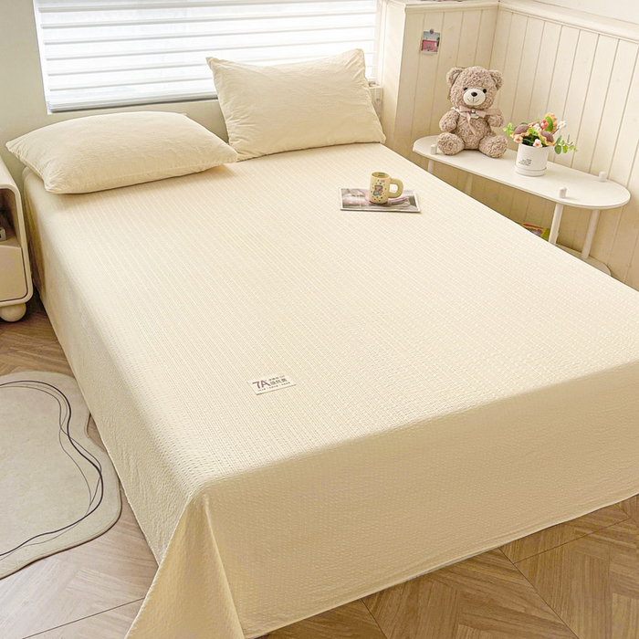 91家纺网 家纺一手货源 找家纺 贝扬思家纺 2026新款高品质A类泡芙纱纯色单床单床单单件 CD-米黄