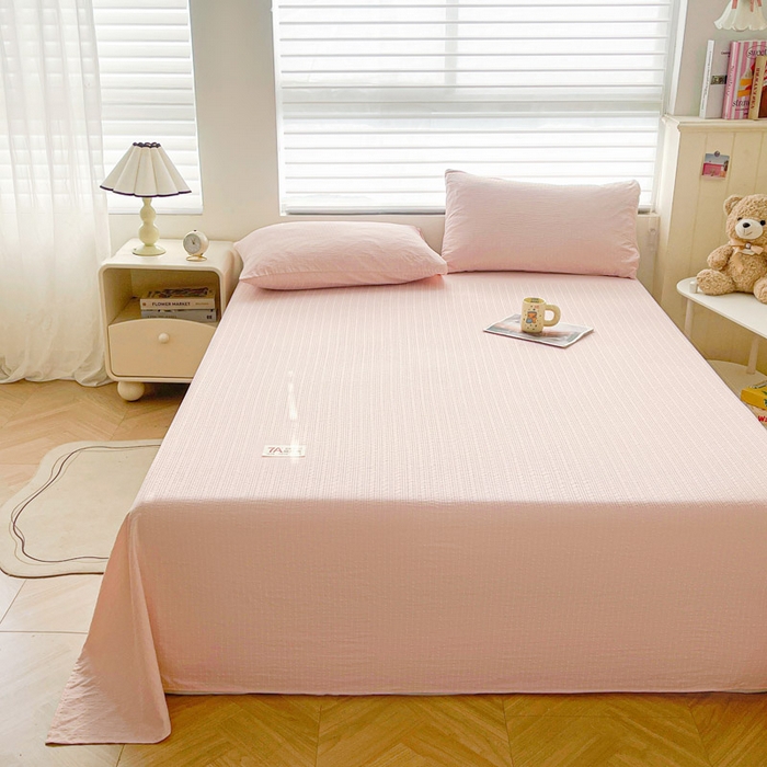 91家纺网 家纺一手货源 找家纺 贝扬思家纺 2026新款高品质A类泡芙纱纯色单床单床单单件 CD-粉色