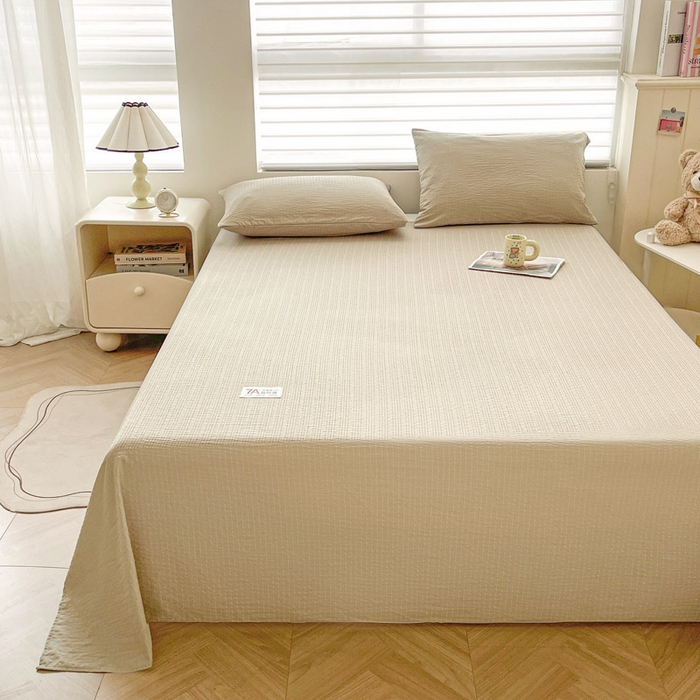 91家纺网 家纺一手货源 找家纺 贝扬思家纺 2026新款高品质A类泡芙纱纯色单床单床单单件 CD-卡其