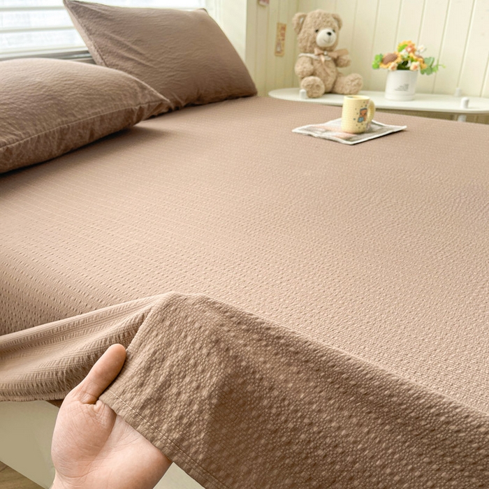 91家纺网 家纺一手货源 找家纺 贝扬思家纺 2026新款高品质A类泡芙纱纯色单床单床单单件 CD-深咖