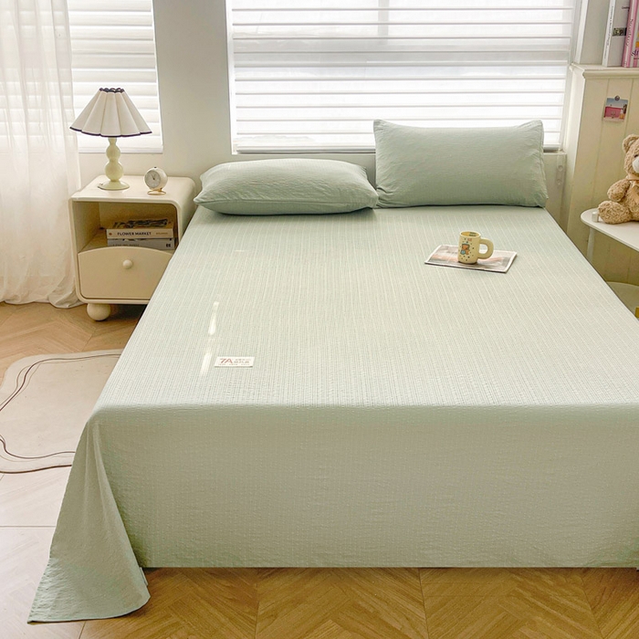 91家纺网 家纺一手货源 找家纺 贝扬思家纺 2026新款高品质A类泡芙纱纯色单床单床单单件 CD-绿色