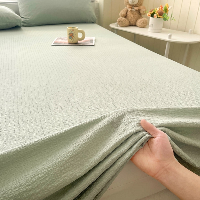91家纺网 家纺一手货源 找家纺 贝扬思家纺 2026新款高品质A类泡芙纱纯色单床单床单单件 CD-绿色