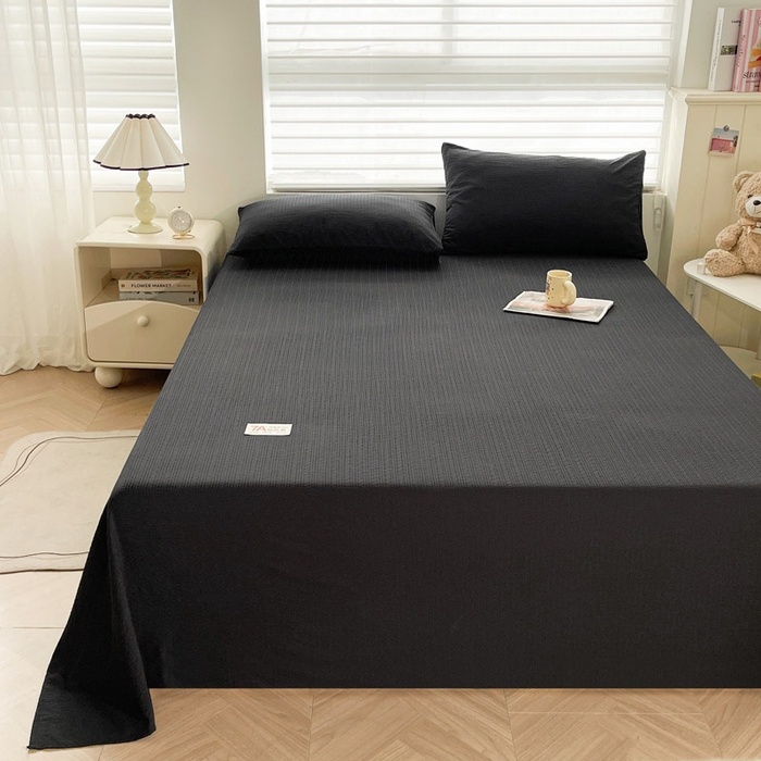 91家纺网 家纺一手货源 找家纺 贝扬思家纺 2026新款高品质A类泡芙纱纯色单床单床单单件 CD-黑色