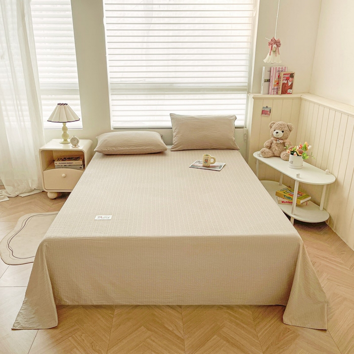 91家纺网 家纺一手货源 找家纺 贝扬思家纺 2026新款高品质A类泡芙纱纯色单床单床单单件 CD-卡其