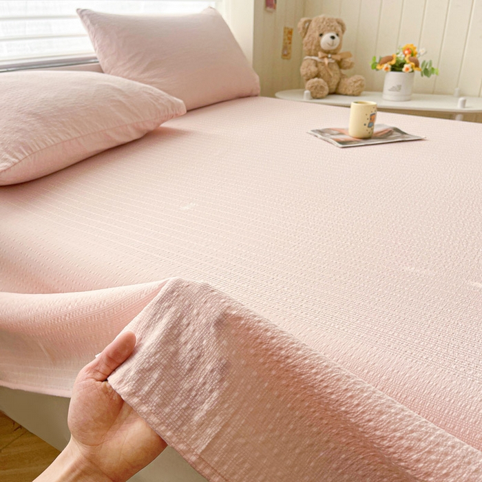 91家纺网 家纺一手货源 找家纺 贝扬思家纺 2026新款高品质A类泡芙纱纯色单床单床单单件 CD-粉色