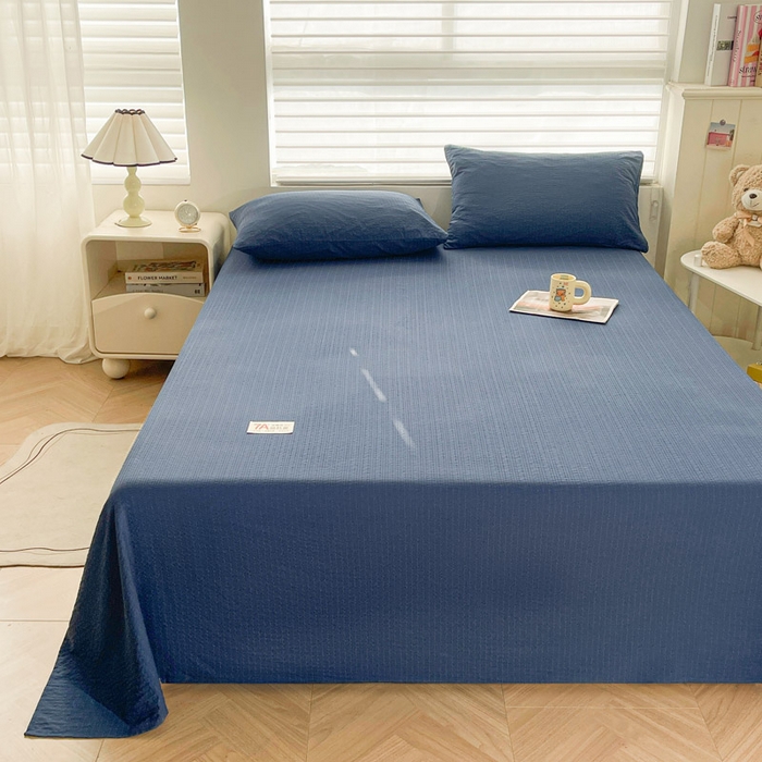 91家纺网 家纺一手货源 找家纺 贝扬思家纺 2026新款高品质A类泡芙纱纯色单床单床单单件 CD-深蓝