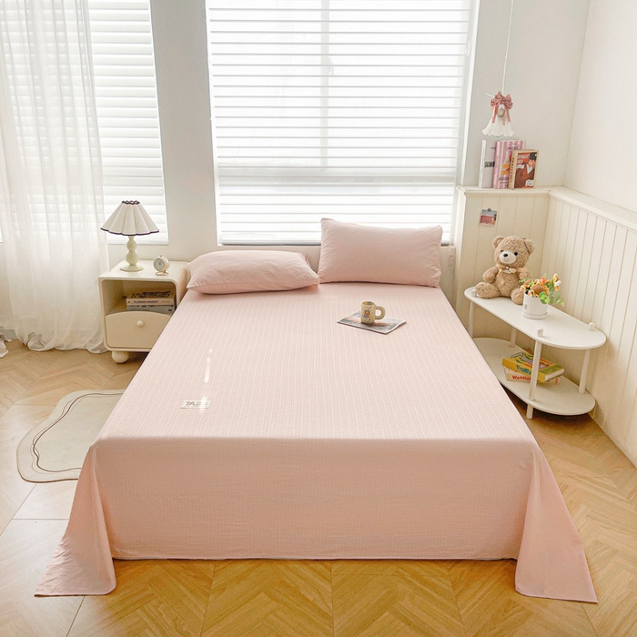 91家纺网 家纺一手货源 找家纺 贝扬思家纺 2026新款高品质A类泡芙纱纯色单床单床单单件 CD-粉色