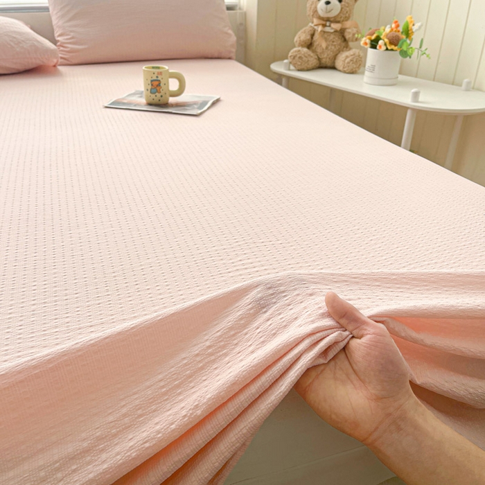 91家纺网 家纺一手货源 找家纺 贝扬思家纺 2026新款高品质A类泡芙纱纯色单床单床单单件 CD-粉色