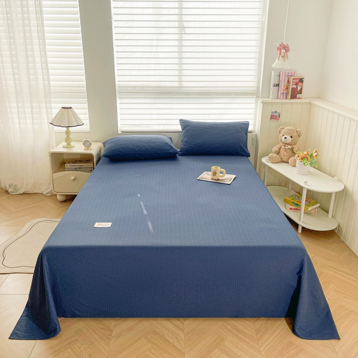 91家纺网 家纺一手货源 找家纺 贝扬思家纺 2026新款高品质A类泡芙纱纯色单床单床单单件 CD-深蓝