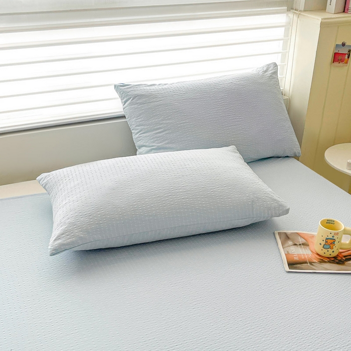 91家纺网 家纺一手货源 找家纺 贝扬思家纺 2026新款高品质A类泡芙纱纯色单床单床单单件 CD-浅蓝