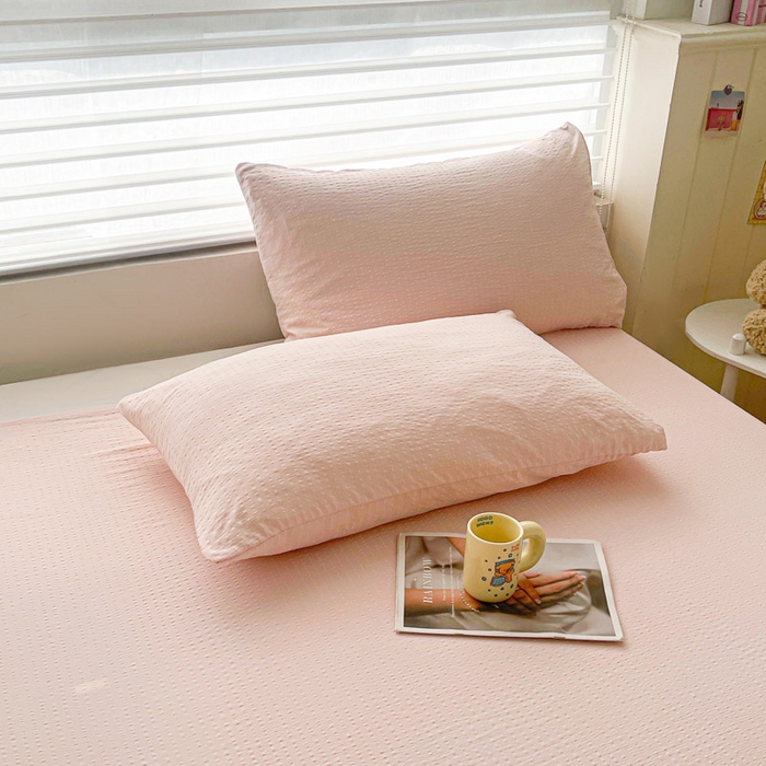 91家纺网 家纺一手货源 找家纺 贝扬思家纺 2026新款高品质A类泡芙纱纯色单床单床单单件 CD-粉色