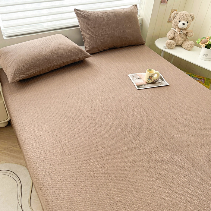 91家纺网 家纺一手货源 找家纺 贝扬思家纺 2026新款高品质A类泡芙纱纯色单床单床单单件 CD-深咖