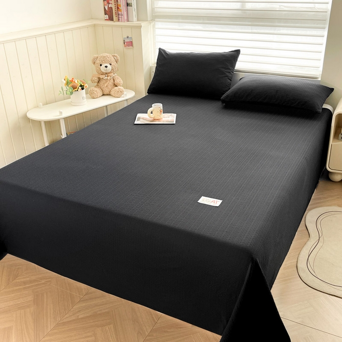 91家纺网 家纺一手货源 找家纺 贝扬思家纺 2026新款高品质A类泡芙纱纯色单床单床单单件 CD-黑色