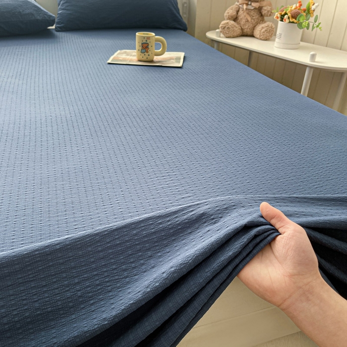 91家纺网 家纺一手货源 找家纺 贝扬思家纺 2026新款高品质A类泡芙纱纯色单床单床单单件 CD-深蓝