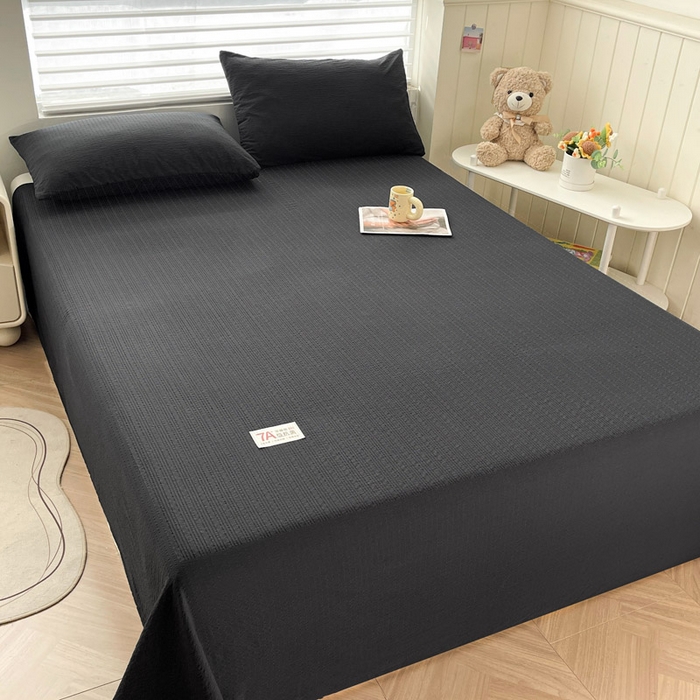 91家纺网 家纺一手货源 找家纺 贝扬思家纺 2026新款高品质A类泡芙纱纯色单床单床单单件 CD-黑色