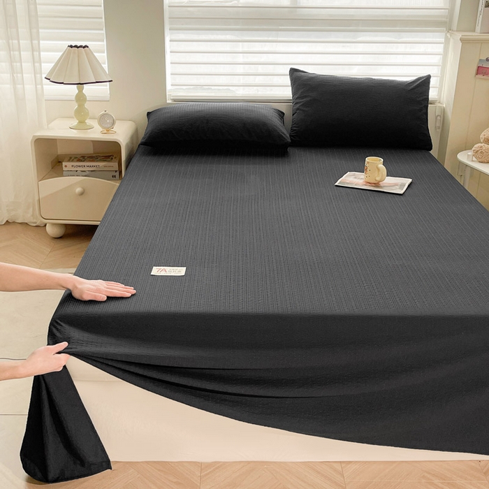 91家纺网 家纺一手货源 找家纺 贝扬思家纺 2026新款高品质A类泡芙纱纯色单床单床单单件 CD-黑色