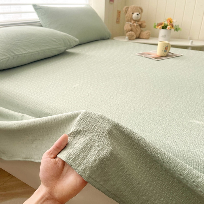 91家纺网 家纺一手货源 找家纺 贝扬思家纺 2026新款高品质A类泡芙纱纯色单床单床单单件 CD-绿色