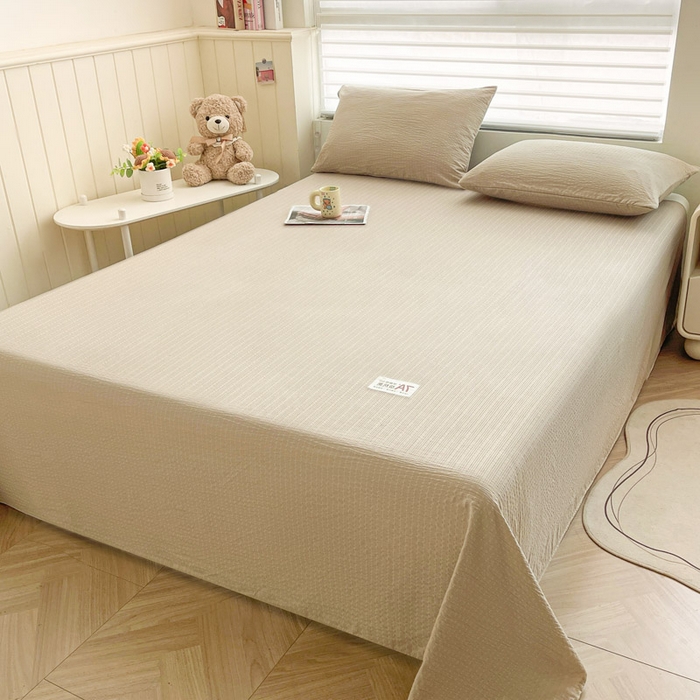 91家纺网 家纺一手货源 找家纺 贝扬思家纺 2026新款高品质A类泡芙纱纯色单床单床单单件 CD-卡其