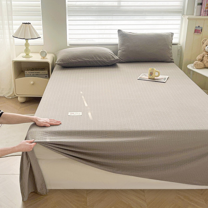 91家纺网 家纺一手货源 找家纺 贝扬思家纺 2026新款高品质A类泡芙纱纯色单床单床单单件 CD-浅灰