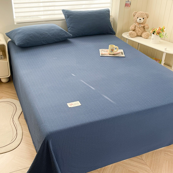 91家纺网 家纺一手货源 找家纺 贝扬思家纺 2026新款高品质A类泡芙纱纯色单床单床单单件 CD-深蓝