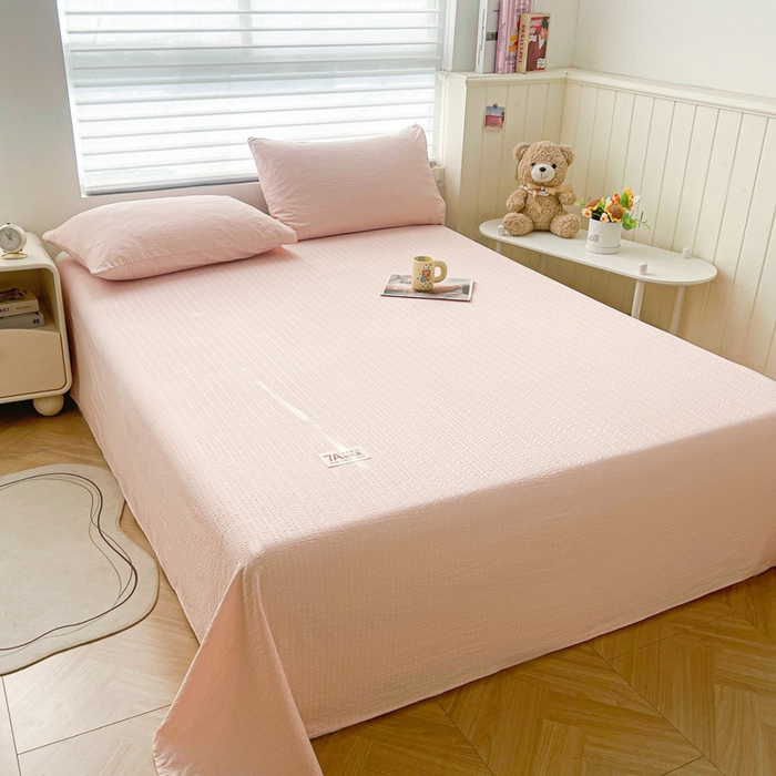 91家纺网 家纺一手货源 找家纺 贝扬思家纺 2026新款高品质A类泡芙纱纯色单床单床单单件 CD-粉色