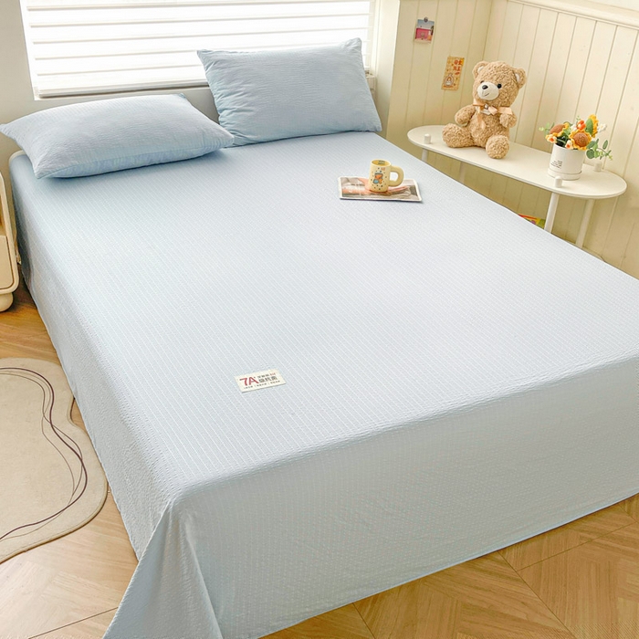 91家纺网 家纺一手货源 找家纺 贝扬思家纺 2026新款高品质A类泡芙纱纯色单床单床单单件 CD-浅蓝