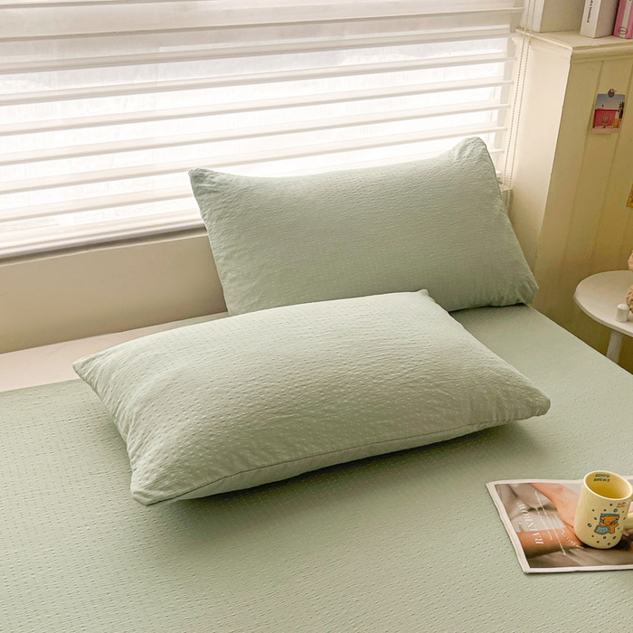 91家纺网 家纺一手货源 找家纺 贝扬思家纺 2026新款高品质A类泡芙纱纯色单床单床单单件 CD-绿色