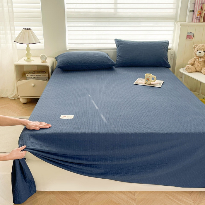 91家纺网 家纺一手货源 找家纺 贝扬思家纺 2026新款高品质A类泡芙纱纯色单床单床单单件 CD-深蓝