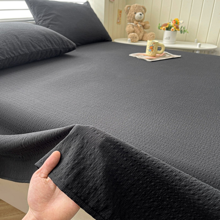 91家纺网 家纺一手货源 找家纺 贝扬思家纺 2026新款高品质A类泡芙纱纯色单床单床单单件 CD-黑色