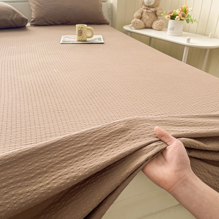 91家纺网 家纺一手货源 找家纺 贝扬思家纺 2026新款高品质A类泡芙纱纯色单床单床单单件 CD-深咖