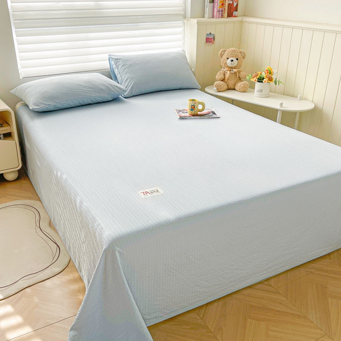 91家纺网 家纺一手货源 找家纺 贝扬思家纺 2026新款高品质A类泡芙纱纯色单床单床单单件 CD-浅蓝