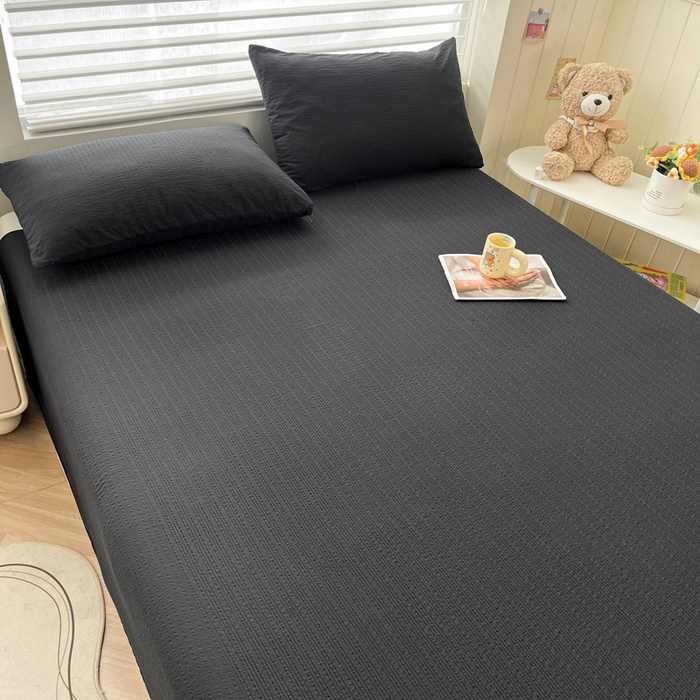 91家纺网 家纺一手货源 找家纺 贝扬思家纺 2026新款高品质A类泡芙纱纯色单床单床单单件 CD-黑色