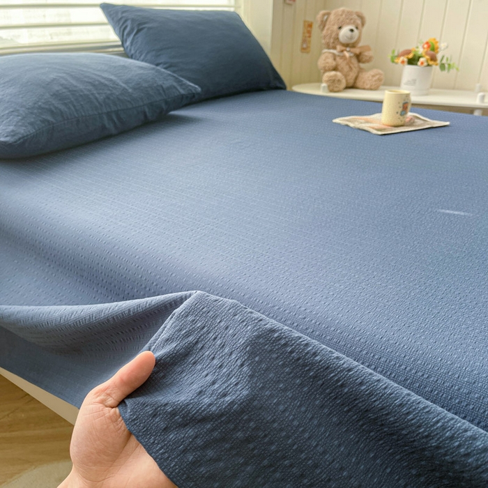 91家纺网 家纺一手货源 找家纺 贝扬思家纺 2026新款高品质A类泡芙纱纯色单床单床单单件 CD-深蓝