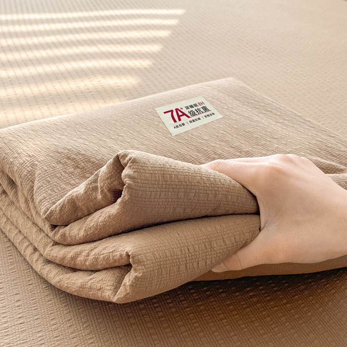 91家纺网 家纺一手货源 找家纺 贝扬思家纺 2026新款高品质A类泡芙纱纯色单床单床单单件 CD-深咖