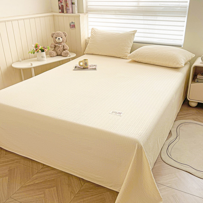 91家纺网 家纺一手货源 找家纺 贝扬思家纺 2026新款高品质A类泡芙纱纯色单床单床单单件 CD-米黄