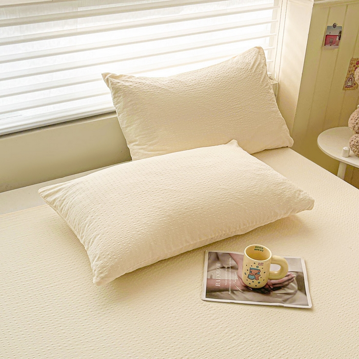 91家纺网 家纺一手货源 找家纺 贝扬思家纺 2026新款高品质A类泡芙纱纯色单床单床单单件 CD-米黄