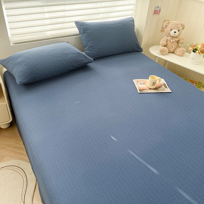 91家纺网 家纺一手货源 找家纺 贝扬思家纺 2026新款高品质A类泡芙纱纯色单床单床单单件 CD-深蓝